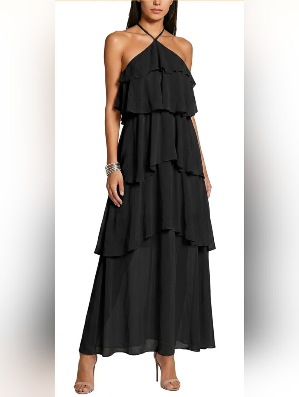 Black Tiered Chiffon Halter Maxi Dress – Size Large – NWT – Just Arrived